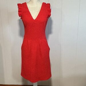 Tabitha Red V-Neck Textured Ruffle Midi Dress